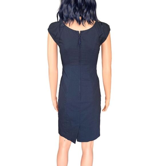 NEW Rebecca Taylor Navy Cap Sleeve Wool Cotton Blend Dress - Picture 5 of 7